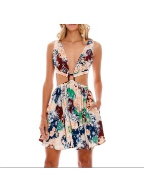Agua Bendita Floral Cutout V-Neck Summer Dress - Multicolor